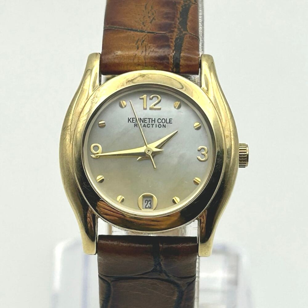 Kenneth Cole Reaction Gold-tone Mother Pearl Dial Women’s Watch Working